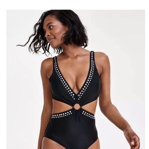 Bar III Tell Me About It Stud One-Piece Swimsuit (Black, L) NWT